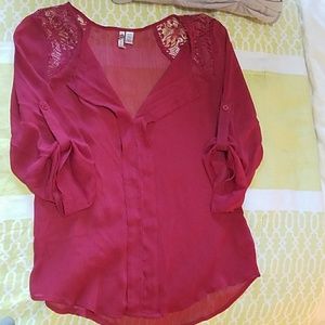 Deep red sheer blouse quarter sleeve size large